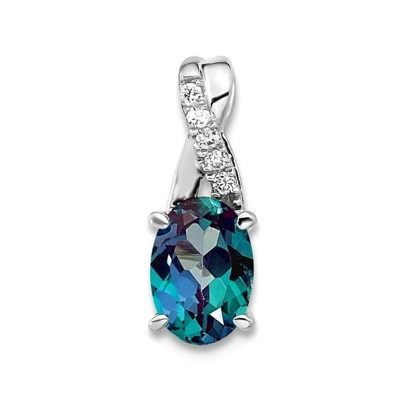 6.25mm 14k White Gold Oval Created Alexandrite And Diamond Pendant Necklace Pendant for Women