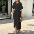 thumbnail image 6 of Scacto Women's Shirt Dress, Casual Solid Color Short Sleeve Dress, Lapel Beach Sundress for Summer, Party, Daily Wear, 6 of 6