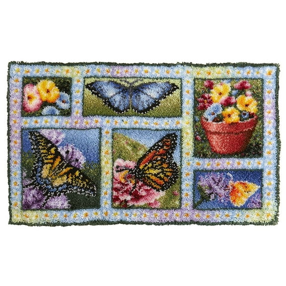 Latch Hook Kits for Adults，Butterfly Floral Montage | DIY Crocheting Rugs Carpets Sofa Cushion Craft Shaggy Kids Rug  62×42cm/24.4*16.5in