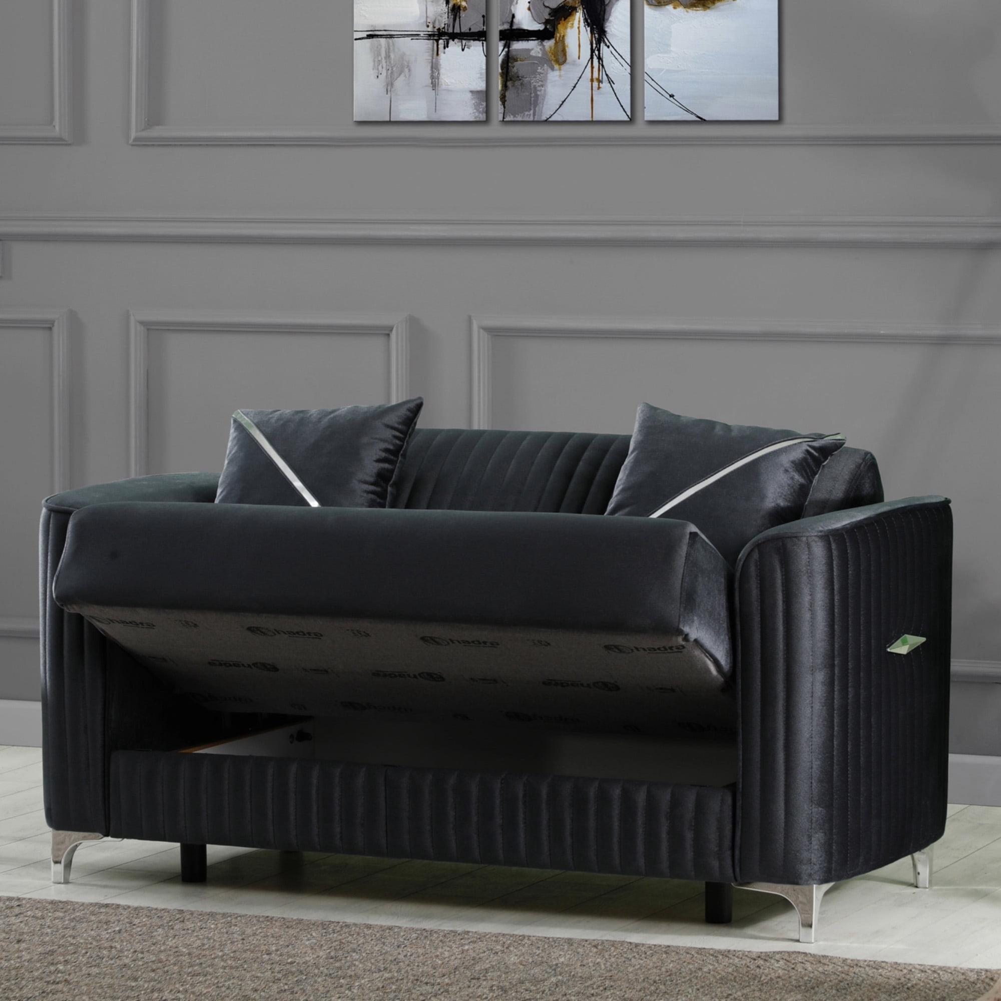 Ottomanson 61" Convertible Loveseat Sleeper with Storage, Modern Microfiber Sofa for Small Spaces, Gray