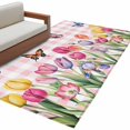 thumbnail image 2 of Area Rug for Living Room, Tulips Spring Floral Non-Slip Indoor Large Carpet for Bedroom/Dining Room, Pink Plaid Flowers Butterfly Pastoral Washable Low-Profile Floor Mat Runner Rugs - 2.7 x 5 Ft, 2 of 7
