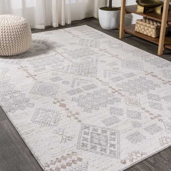JONATHAN Y MOROCCAN HYPE 4 x 6 Area Rug, Bhalil Berber Diamond Geometric - Beige/Gray, MOH302A-4