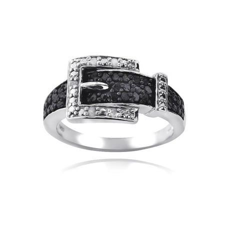 Belt Buckle Necklace - Sterling Silver 1/4ct Black & White Diamond Belt Buckle Ring