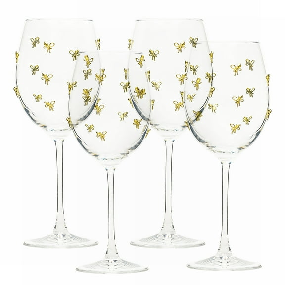 10 Strawberry Street Gold Bow Glassware, Red Wine, Set of 4