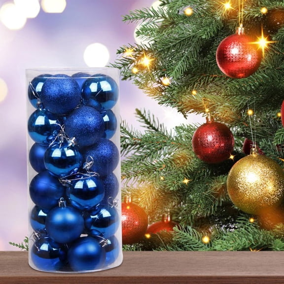 BSJJY 24Pc 3 Style Plating Christmas Balls,2.4In Christmas Tree Hanging Ball,Shatterproof Christmas Baubles(Boxed),Blue