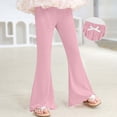 thumbnail image 2 of Lenpel Girls' Flare Leggings Toddler Baby Ribbed Knit Elastic Waist Ruffle Hem Bell Bottom Pants Bootcut Casual Pants, 2 of 7