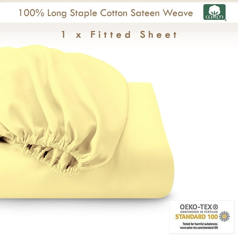 Cotton Fitted Bed Sheets Cal King Mellow Yellow, 100% Long Staple Cotton  400 Thread Count Cal King Fitted Sheet Soft Sateen All Around Elastic Deep