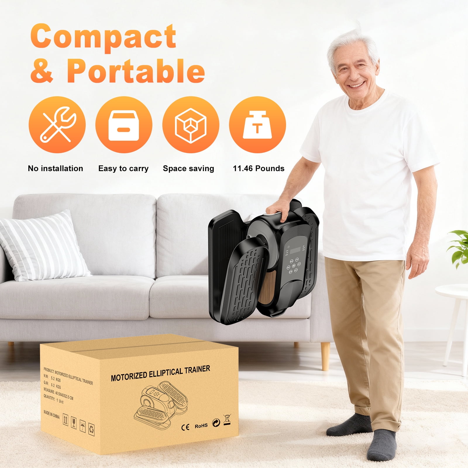 Funslim Under Desk Elliptical Machine, Leg Exerciser While Sitting for Seniors, Quiet Portable Electric Seated Pedal Exerciser,Fully Assembled with Remote Control & 12 Adjustable Speeds