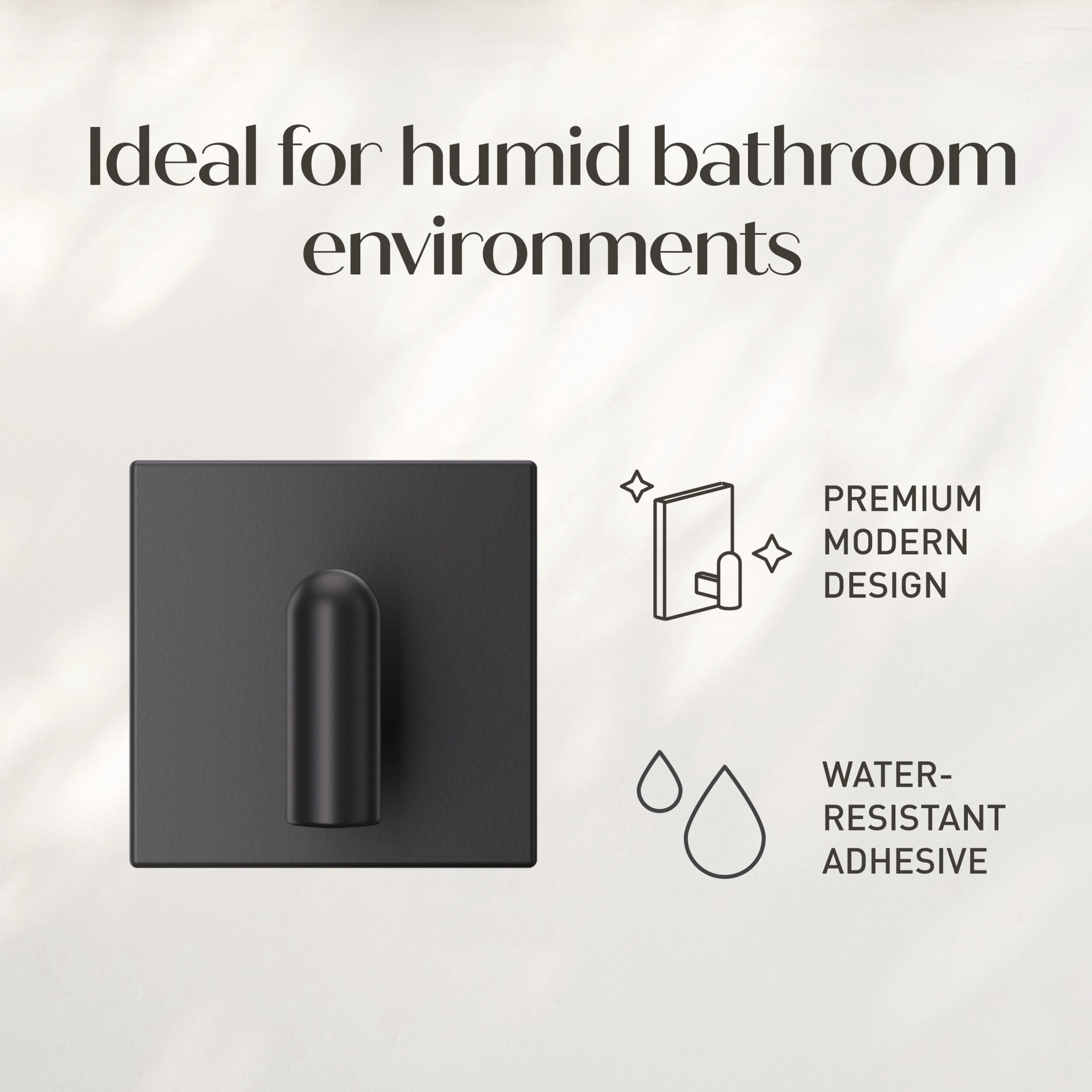 Command Decor Small Metal Bath Robe Hook, Matte Black, Holds 2 lbs, Water-Resistant, 1 Hook, 6 Adhesive Strips