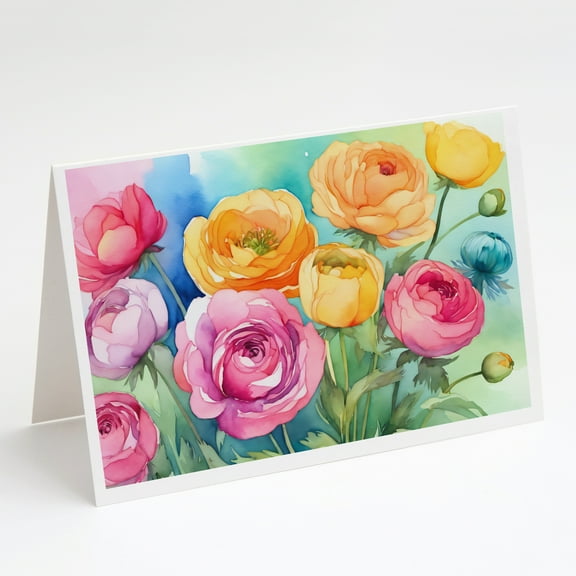 Ranunculus in Watercolor Greeting Cards and Envelopes Pack of 8 7 in x 5 in