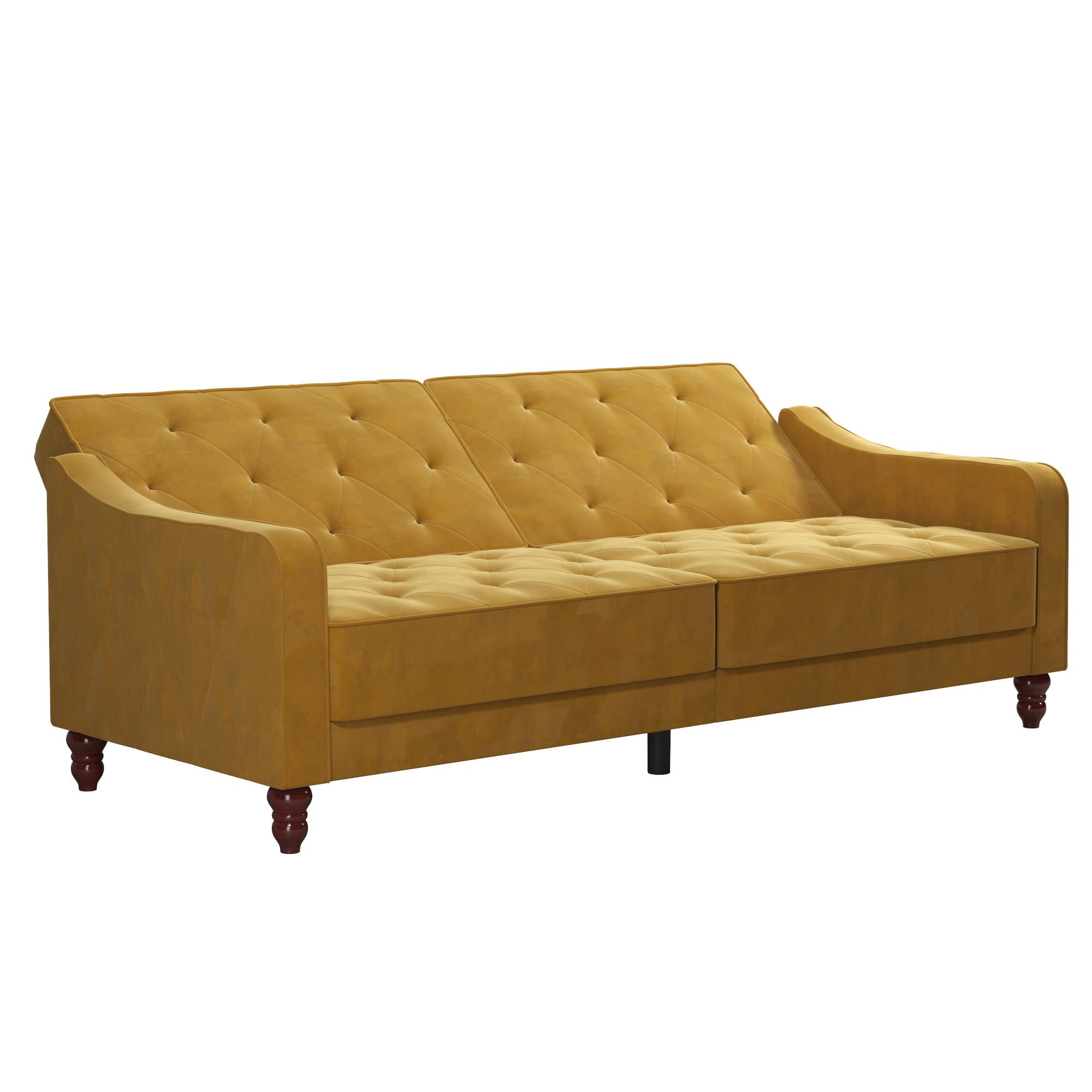 SOFA BED SLEEPER Vintage Mustard Velvet Button-Tufted Reclinable Split