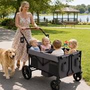 HARPPA Foldable Wagon Stroller for 4 Kids with 5-Point Harness,Canopy,Gray