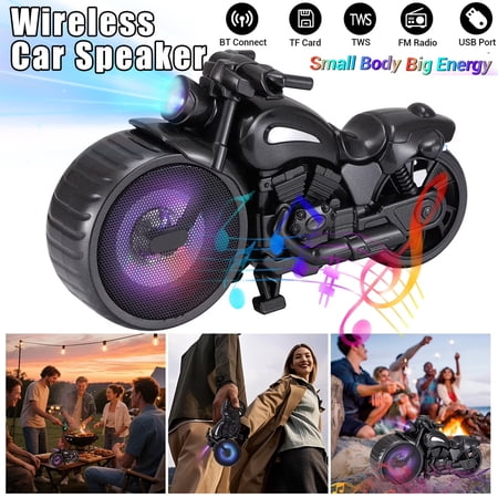 Lohoms Retro Motorcycle Bluetooth Speaker Black Portable Mini Stereo 1950s Replica Wireless Speaker with RGB Lights FM Radio TWS USB & TF Card Support
