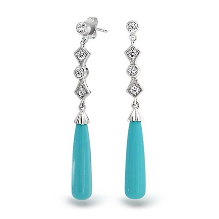 Cubic Zirconia Linear Teardrop Earring (Long Linear Cubic Zirconia CZ Blue Enhanced Turquoise Tear Drop Earrings For Women 925 Sterling)