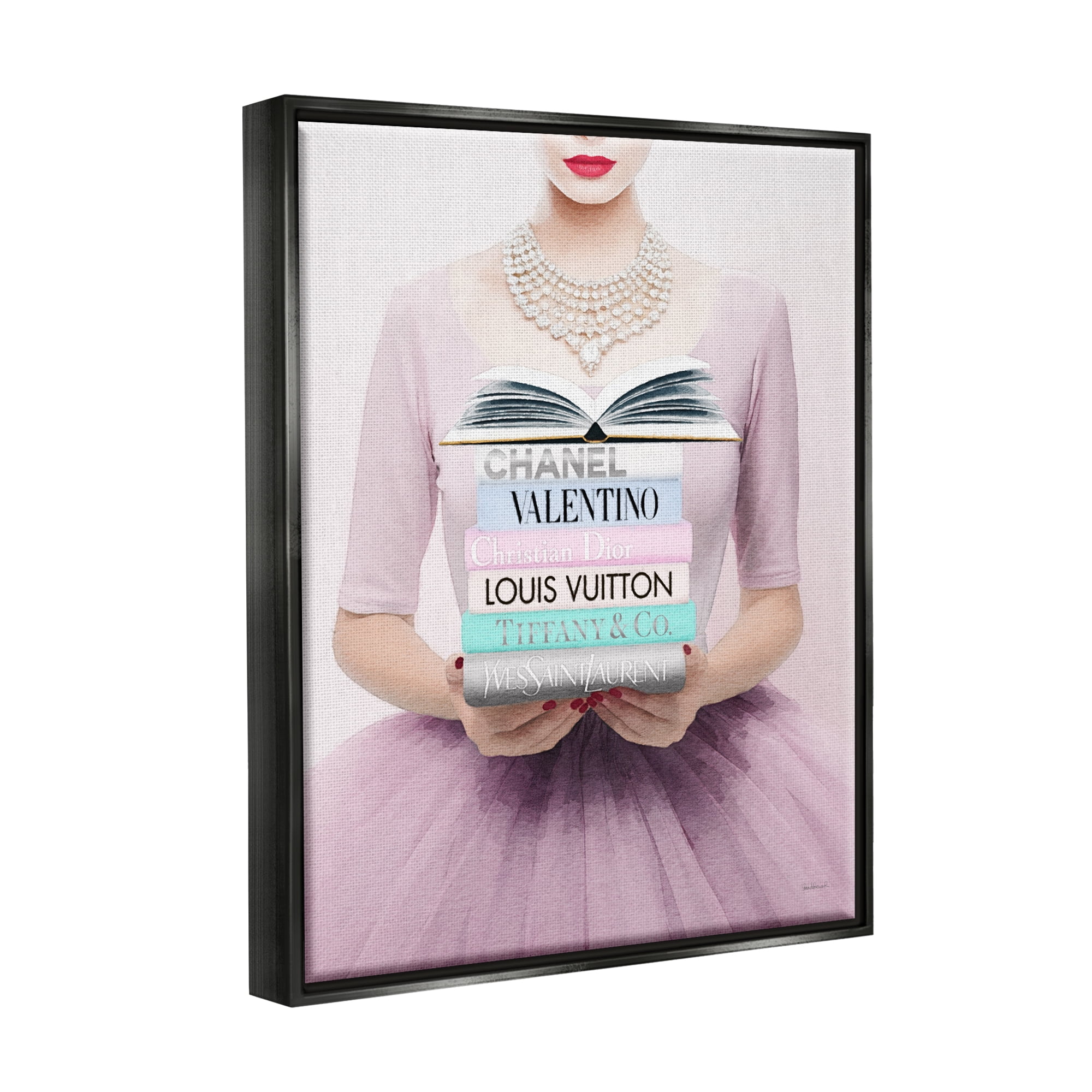 Stupell Industries Fashionista with Books Beauty & Fashion Painting Black Floater Framed Canvas Art Print Wall Art, 17 x 21