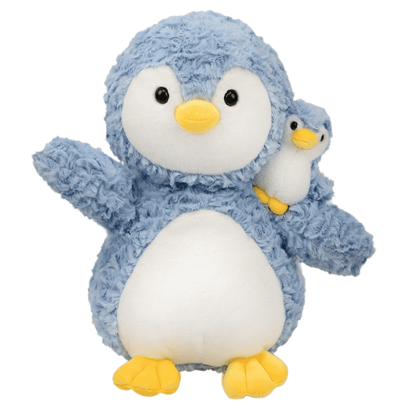 Stuffed Animal Penguin Mommy and Baby on The Shoulder Soft Plushie Toy for Kids Mom Baby Shower Nursery Décor Zoo Animals Penuins, 11.8’'