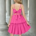 thumbnail image 3 of Girls Bowknot Tie Back Dress Spaghetti Strap Ruffle Hem Casual Summer Beach Sundress Backless A-Line Swing Midi Dresses, 3 of 5