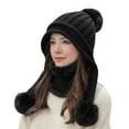 thumbnail image 2 of 2Pcs/Set Womens Winter Knit Beanie Hat and Scarf Set Girls Cute Slouchy Thick Fleece Lined Ski Hat Warm Skull Cap with Pom, 2 of 8
