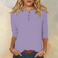 thumbnail image 4 of T-Shirt for Women Women's Fashion Casual Round Neck 3/4 Sleeve Loose Solid Color Button T-Shirt Ladies Top, 4 of 7