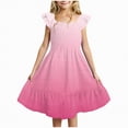 thumbnail image 2 of HCNTES Girls Casual Dresses Sweet Pink and White Ombre Smocked Ruffle Sleeve Dress for Summer, 2 of 6