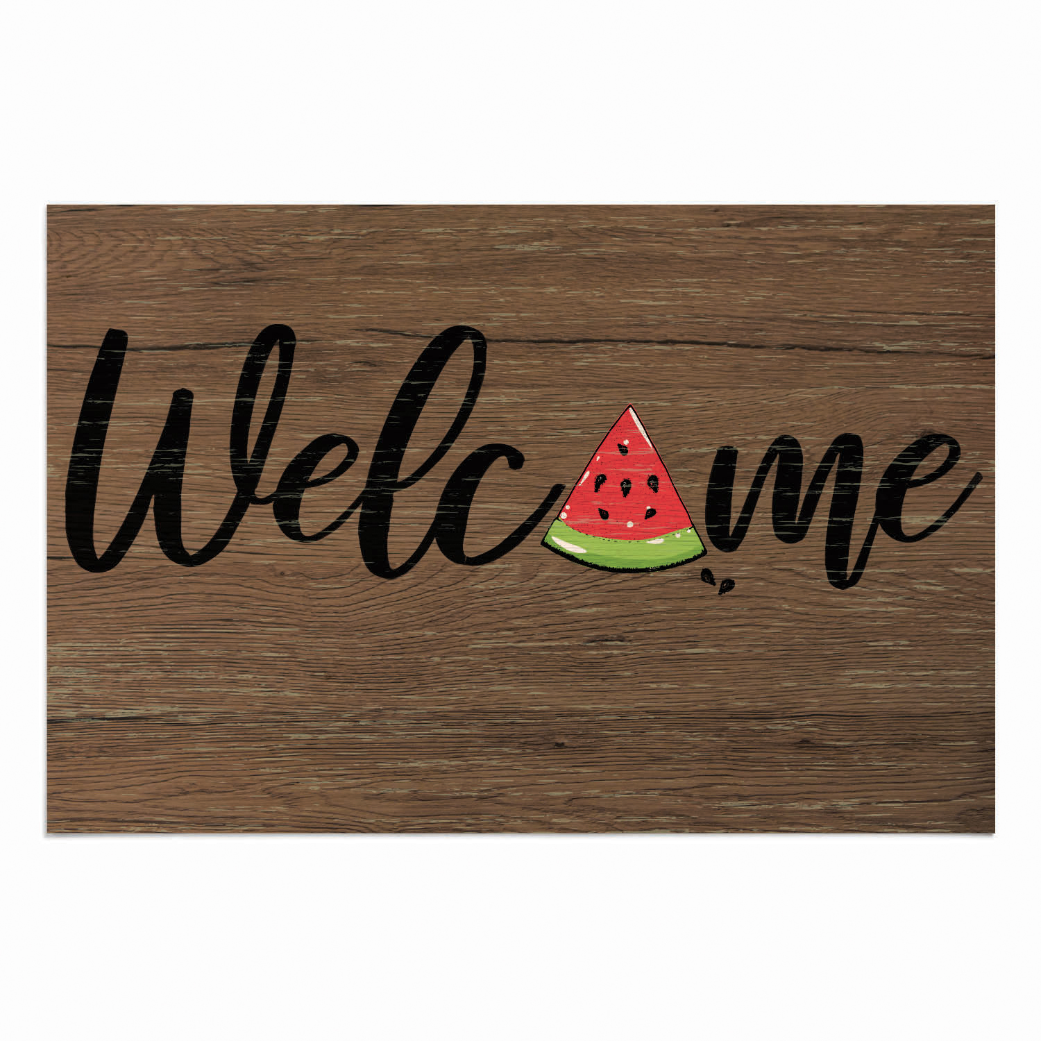 Personalized Planet 27x18 Watermelon Welcome Doormat with Custom Personalization Printed on Brown Rectangular 1/4” Thick Non Slip Mat for Kitchen Hallway Deck or Porch