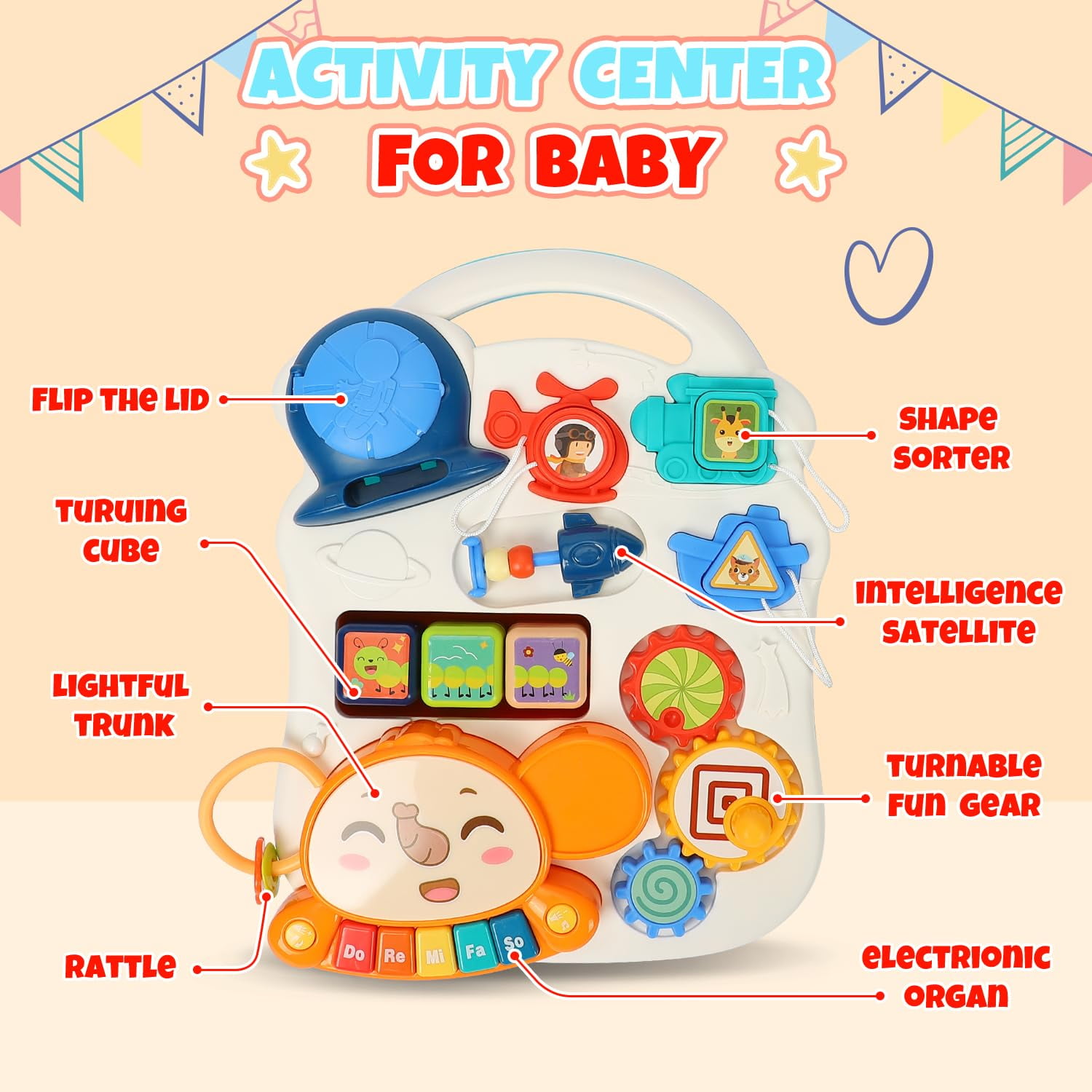 LINXUXIE 3 in 1 Baby Walker Activity Center, Sit to Stand Learning Toy with Music Panel, Early Learning Gifts for Infant 6-12 Months