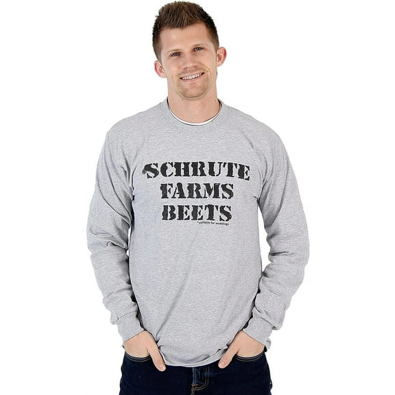 The Office Schrute Farms Beets Heather Gray Adult Long Sleeve Shirt