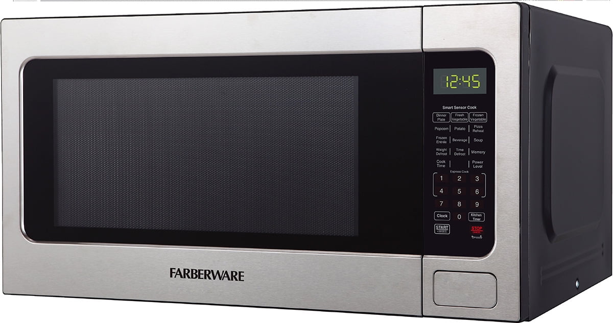 Farberware Countertop Microwave Ov 1100 Watts, 2.2 cu ft - Smart Sensor With LED Lighting and Child Lock - Perfect for Apartments and Dorms - Easy Clean Black Interior, Stainless Steel