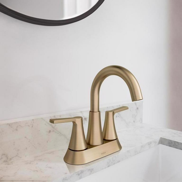 Moen Mikah Bronzed Gold Two-Handle Bathroom Sink Faucet 4 in
