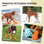 IDOMIK Dog Rain Boots 4-Pack, Waterproof Silicone Paw Protectors, Anti-Slip Sole, Double Hook & Loop Straps, Orange, S