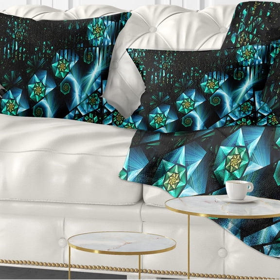 Designart Bright Blue Fractal Flowery Sky - Abstract Throw Pillow - 12x20