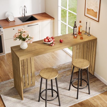 Tribesigns 63 Bar Table Industrial Bar Height Pub Table with Louvered Base Natural