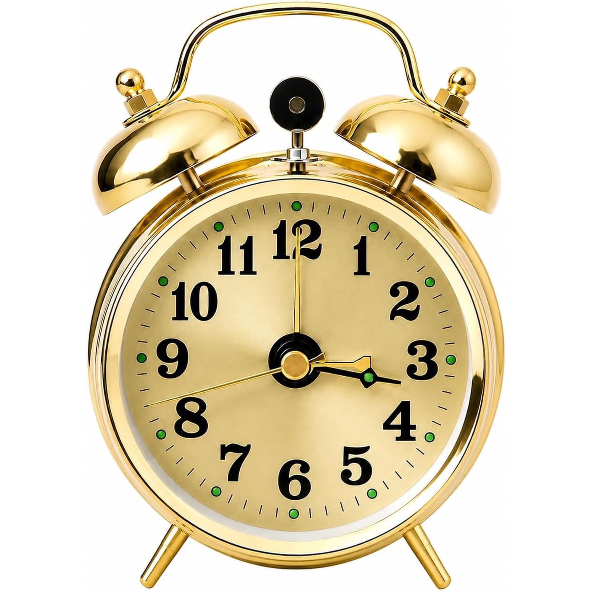 Vintage Mechanical Alarm Clock Manual Wind Up Clock with Loud Twin Bell Analog Retro Gold Alarm Clock for Bedroom Living Room Office Bedroom Glow in The Dark Needles