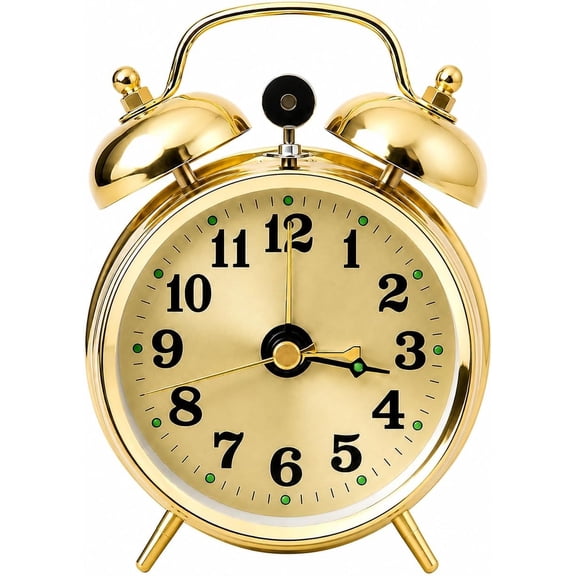 Vintage Mechanical Alarm Clock Manual Wind Up Clock with Loud Twin Bell Analog Retro Gold Alarm Clock for Bedroom Living Room Office Bedroom Glow in The Dark Needles