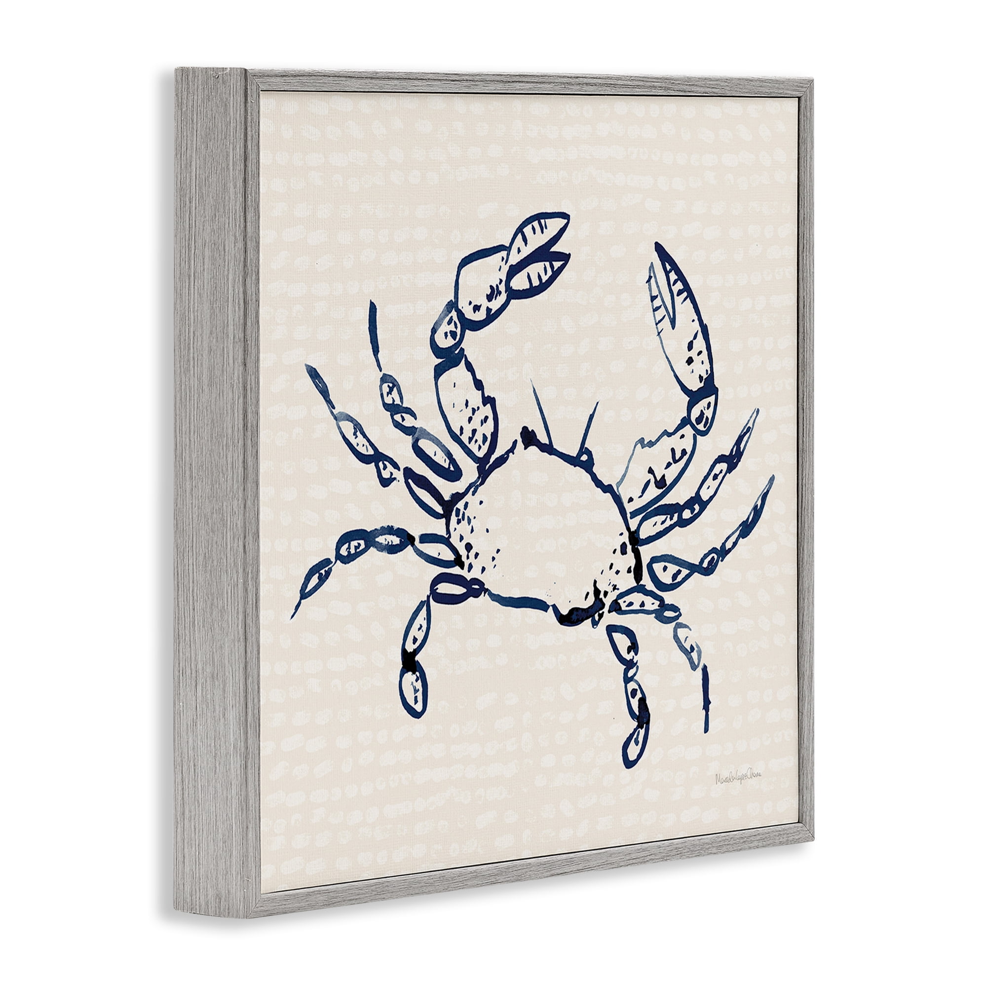 Stupell Industries Crab with Dotted Background Animals & Insects Painting Gray Framed Art Print Wall Art, 24 x 24