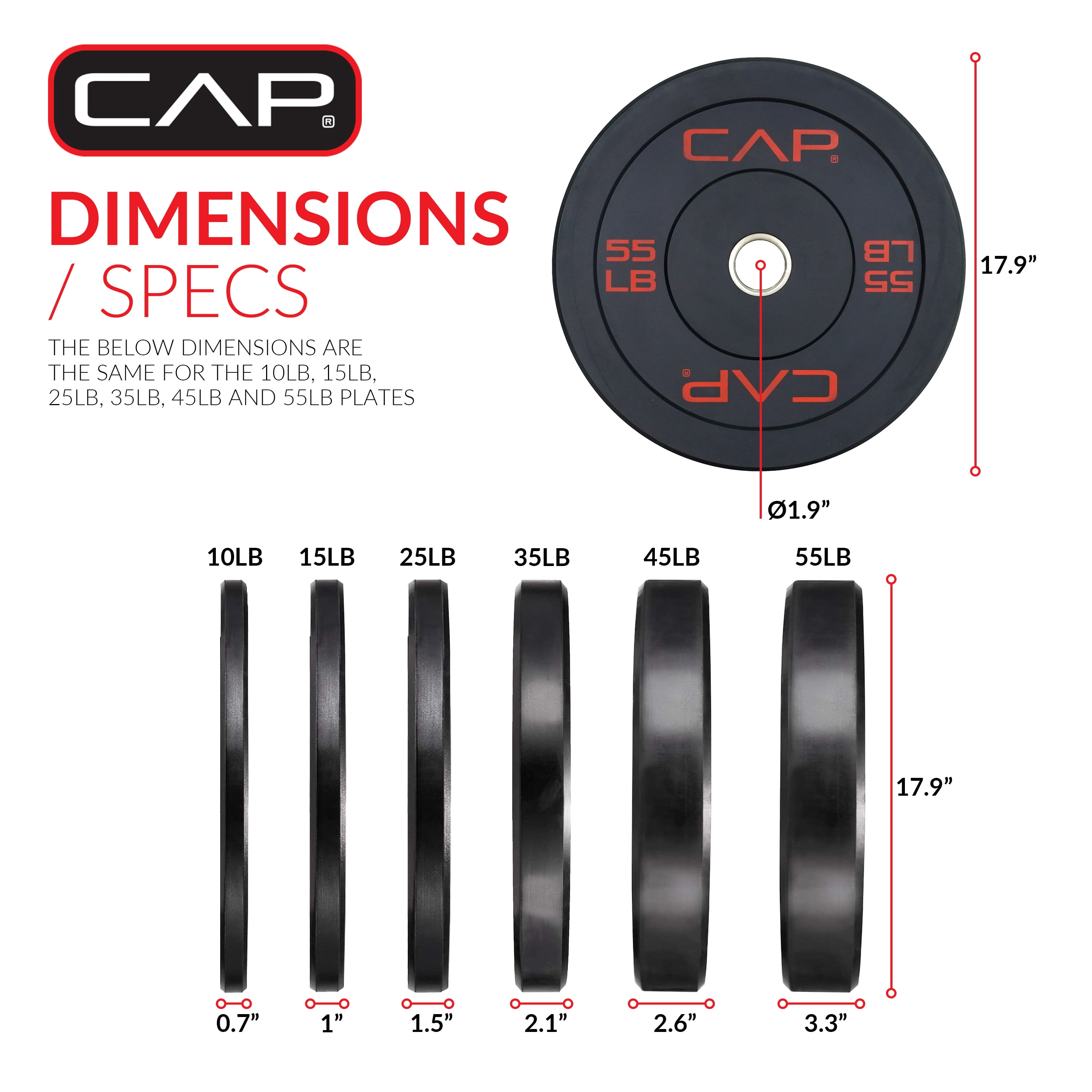 CAP 370lb Olympic Bumper Plate Bundle (2 x 10, 2 x 15, 2 x 25, 2 x 35, 2 x 45 and 2 x 55lb Plates)