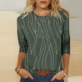 thumbnail image 2 of Moxiu 3/4 Sleeve Tshirts Shirts for Women Vintage Flowers T Shirt Crew Neck Going Out Tops Elbow Length Sleeve Graphic Tees 2025 Army Green,XL, 2 of 9