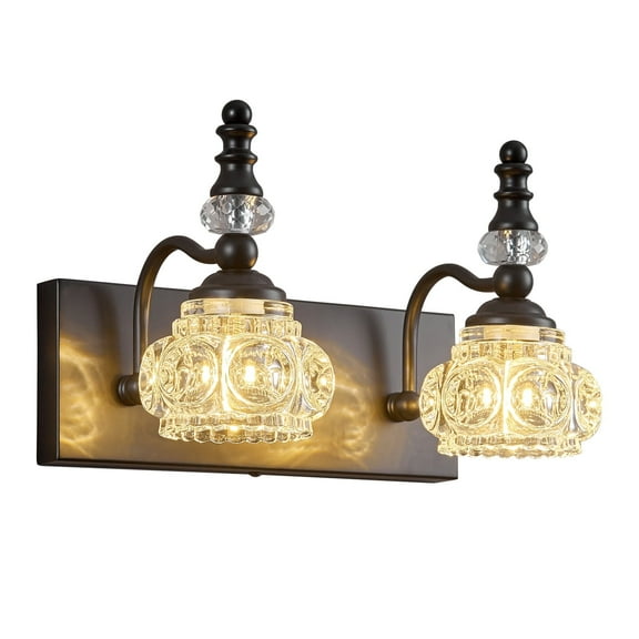 LMQNINE 2-Light Bathroom Vanity Sconce,Modern Glass Crystal Wall Light,Black Industrial Finish,G9 Bulb Compatible