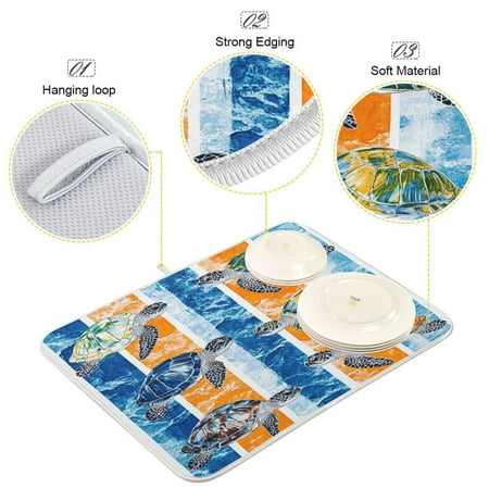 

BZSMCE Dish Drying Mat Turtle Escape Pattern Design Drying Mats