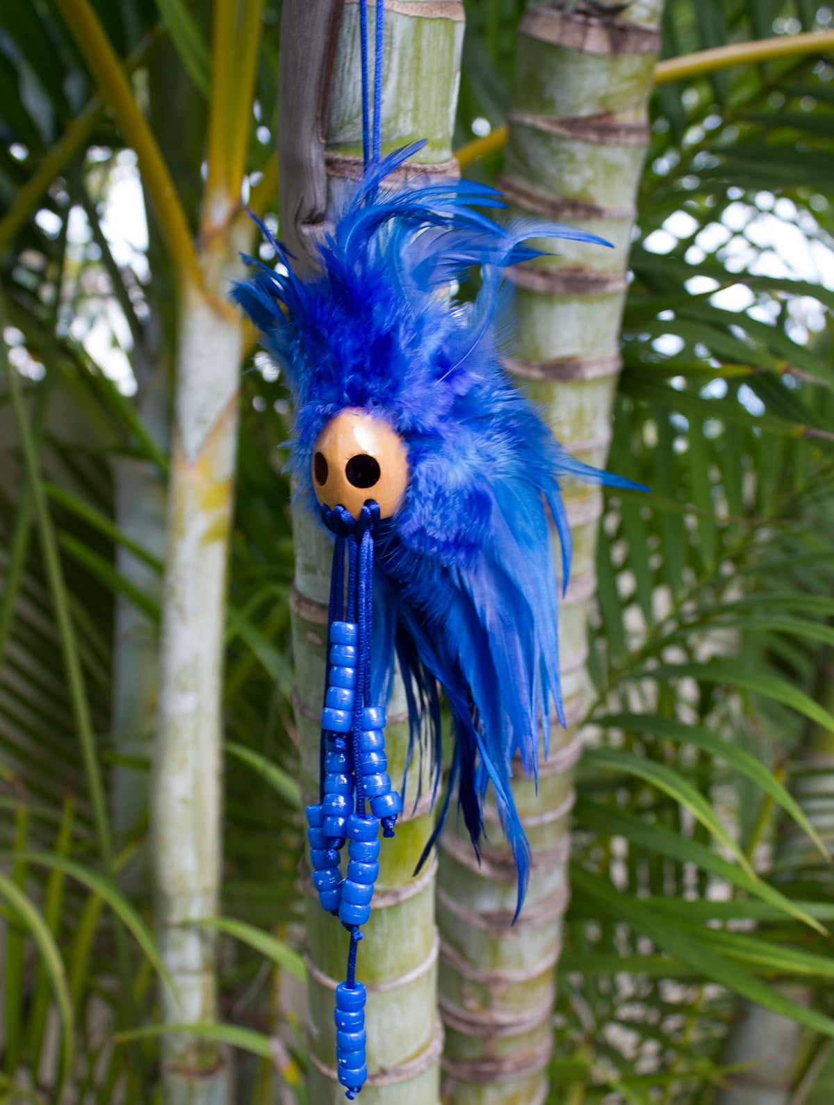 Hawaiian PURPLE Feathers and BLUE BEADS Ikaika Warrior Helmet from Hawaii 