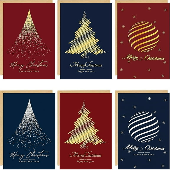 "Gold Foil Christmas Cards with Envelopes 24pack,5x7inch Assorted Happy Holiday Greeting Cards for Business Coworkers Family Friends