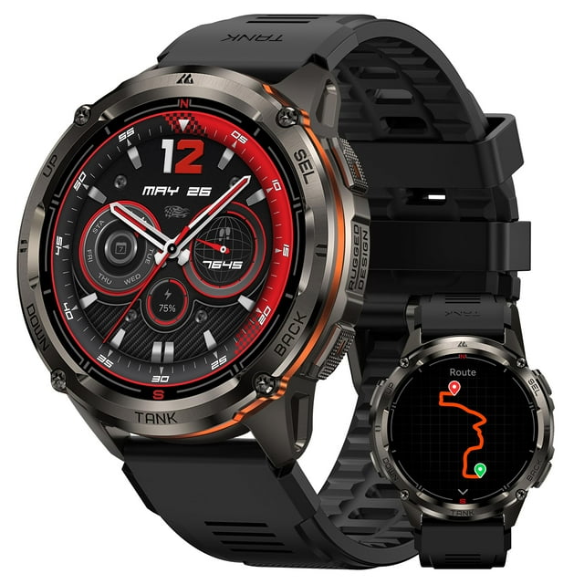 KOSPET Tank T3 Ultra 2 Smartwatch (GPS), Reloj Inteligente con Pantalla AMOLED 1.43", Brújula/Altímetro/Presión, Unibody Acero Inoxidable, Llamadas Bluetooth, IP69K Impermeable, 170 Modos Deportivos