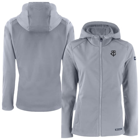 Women s Cutter & Buck Gray Minnesota Twins Evoke Eco Softshell Recycled Full-Zip Hoodie Jacket