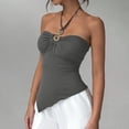 thumbnail image 2 of Women's Sleeveless Halter Tops 2026 Summer Ruched Ring Solid Tank Tops, Asymmetrical Handkerchief Hem Slim Fit Backless Going Out Blouse Party Clubwear Vacation Outfits, 2 of 6