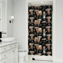 Black Highland Cow Girl Flower Pattern Shower Curtain 36"x72" ,Bathroom Decorative Shower Curtains Set with 12 Hooks,Modern Waterproof Washable Shower Curtain