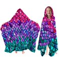 thumbnail image 1 of Toalla Fiwbnasz con capucha y diseño de sirena para niños, 76 x 127 cm, color morado, 1 of 9