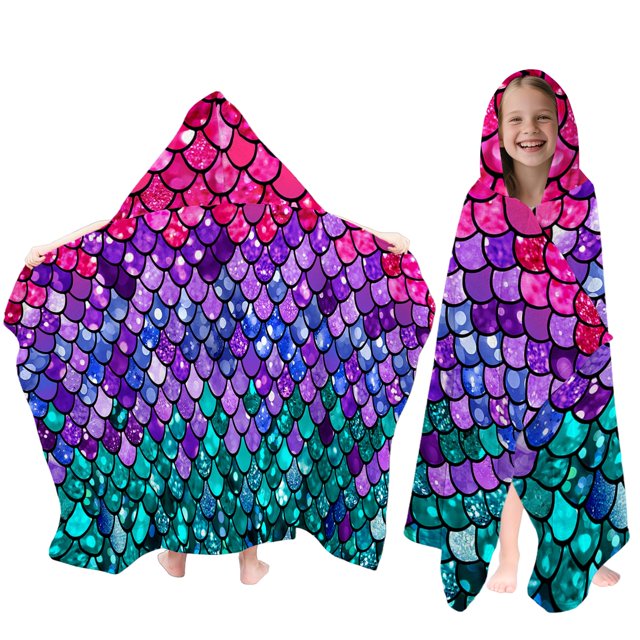 Toalla Fiwbnasz con capucha y diseño de sirena para niños, 76 x 127 cm, color morado