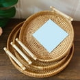 thumbnail image 1 of Neinkie Rattan Serving Tray with Handles, - Round Woven Organizer Basket Tray Wicker Home Decorative Tray for Storage Bread Fruit Food Breakfast Snacks, 1 of 7