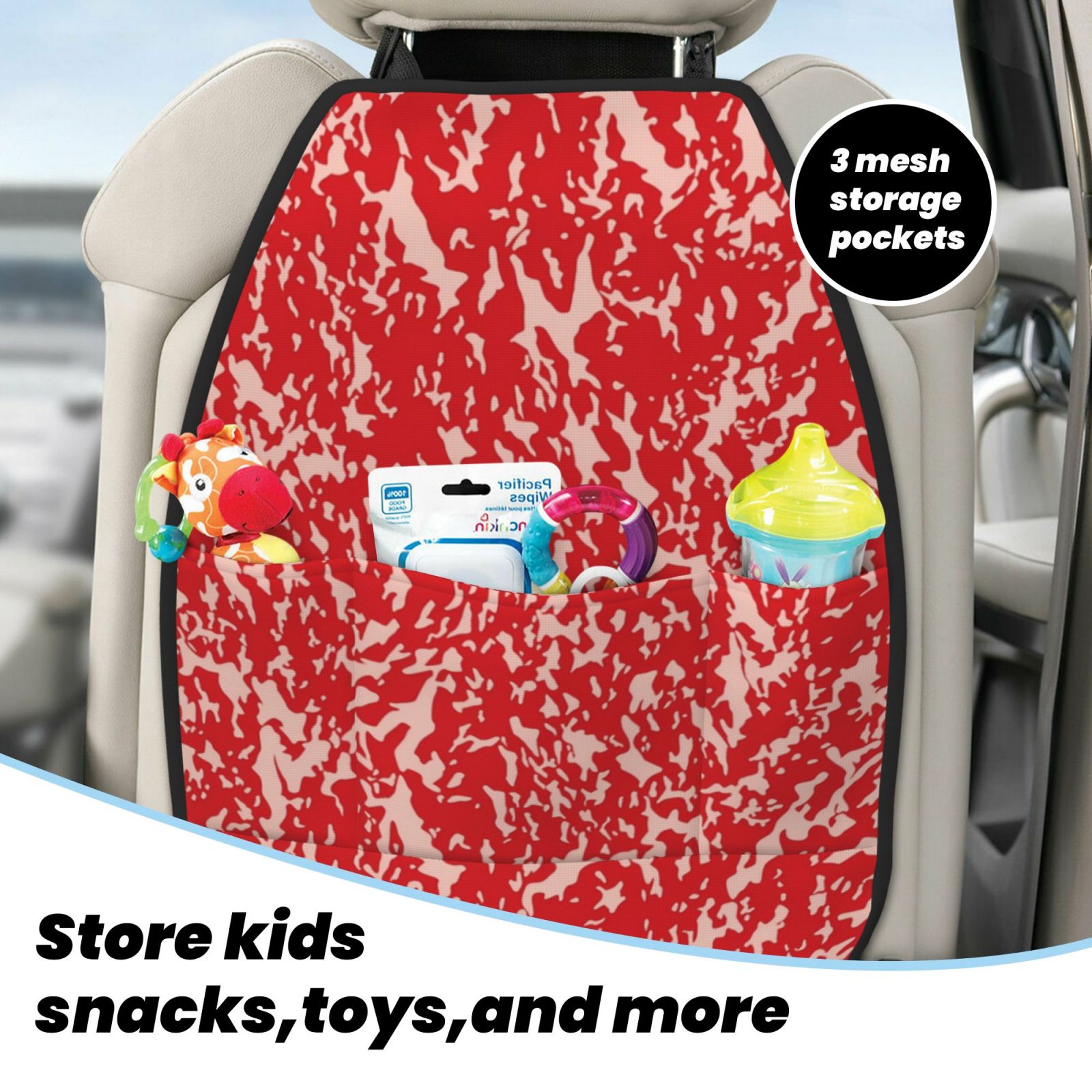 Xecao Beef Pattern Car Seat Back Protector 2 Pack Large Capacity Pocket, Kick Mats Back Seat Protector