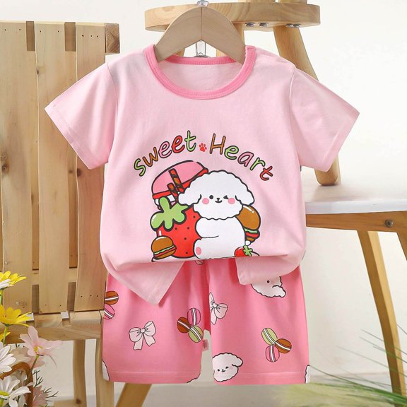 Amidoa Girls Summer Outfits 2 Piece Print Cute T Shirt Short Sleeve Top and Casual Shorts Kids Clothing Sets,Multicolor Size 2
